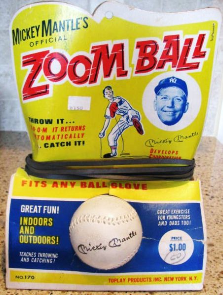 1960's MICKEY MANTLE ZOOM BALL ON ORIGINAL CARD