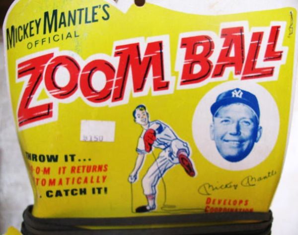 1960's MICKEY MANTLE ZOOM BALL ON ORIGINAL CARD