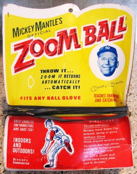 1960's MICKEY MANTLE ZOOM BALL ON ORIGINAL CARD