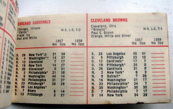 1958 OFFICIAL FOOTBALL SCHEDULE - NFL & COLLEGE