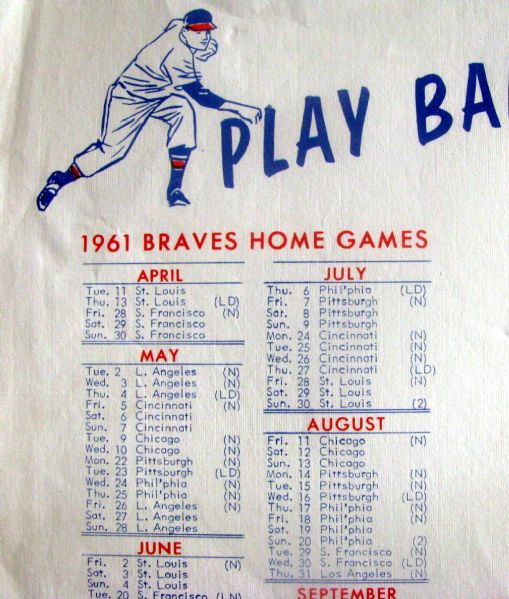 1961 MILWAUKEE BRAVES SCHEDULE PLACE MAT