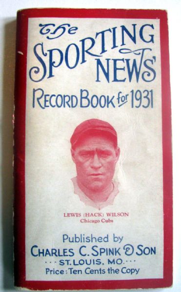 1931 THE SPORTING NEWS RECORD BOOK - HACK WILSON COVER