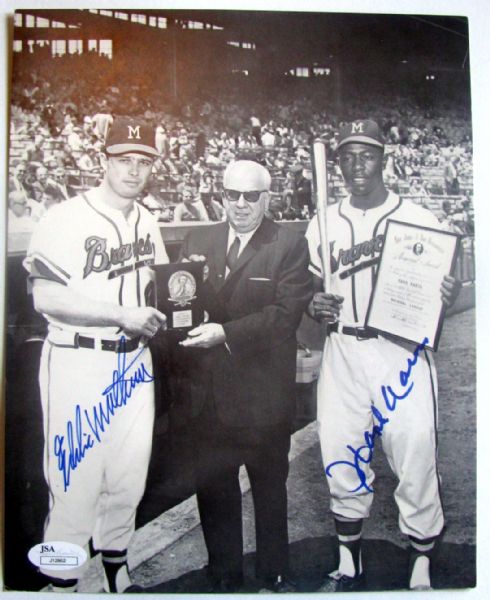 HANK AARON / EDDIE MATHEWS SIGNED PHOTO w/JSA COA