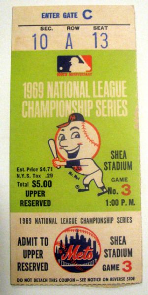 1969 NLCS TICKET STUB - METS VS BRAVES + BONUS