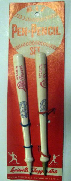 VINTAGE ATLANTA BRAVES PEN & PENCIL SET ON CARD