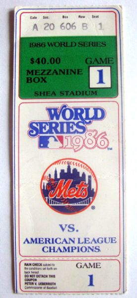 1986 WORLD SERIES TICKET STUB - GAME 1 METS / RED SOX