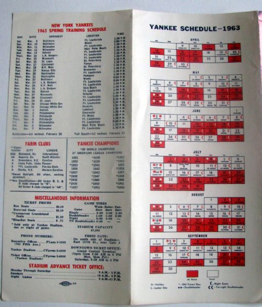 1963 NEW YORK YANKEES ROSTER BOOKLET