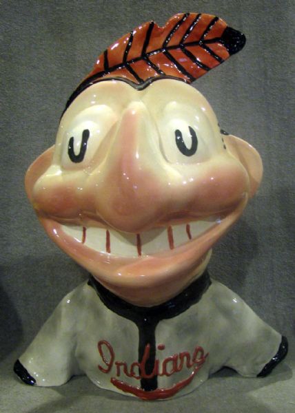 VINTAGE 50's CLEVELAND INDIANS CHIEF WAHOO COOKIE JAR- HTF BUST STYLE