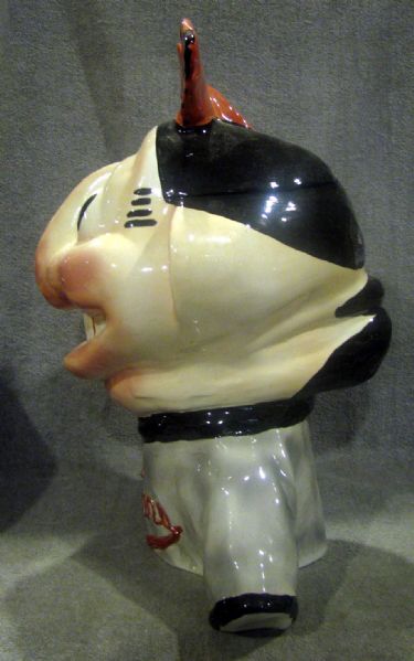 VINTAGE 50's CLEVELAND INDIANS CHIEF WAHOO COOKIE JAR- HTF BUST STYLE