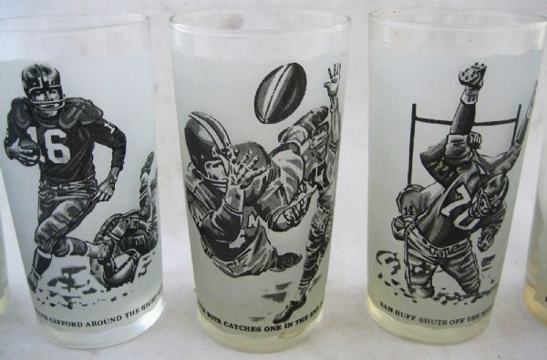 (5) 1950'S NEW YORK GIANTS FOOTBALL GLASSES w/ GIFFORD & HUFF