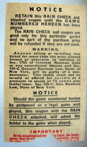1941 WORLD SERIES TICKET STUB - BROOKLYN DODGERS/N.Y. YANKEES - GAME 1