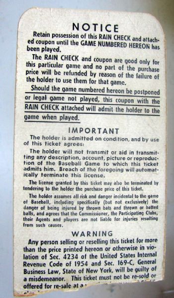 1958 WORLD SERIES TICKET STUB- BRAVES/YANKEES GAME 3