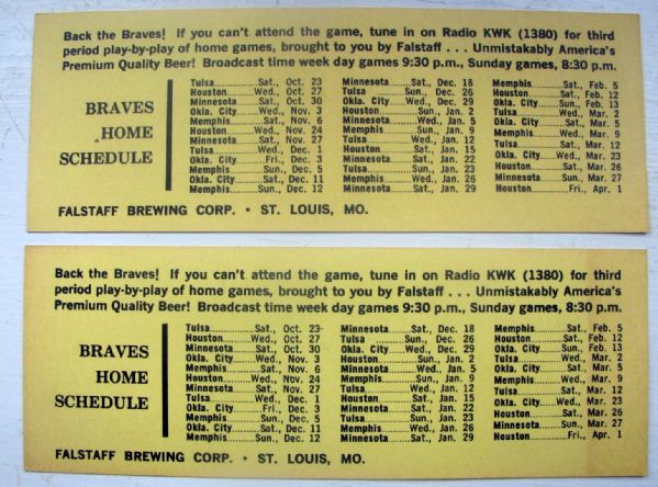 VINTAGE 60's LOT OF 2 ST. LOUIS BRAVES CHL TICKETS
