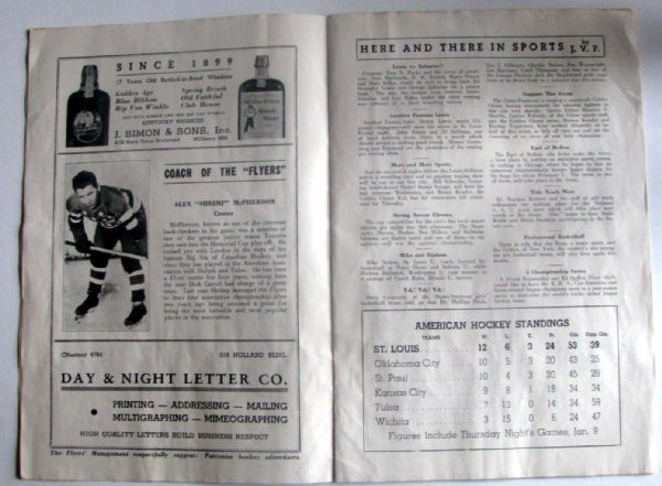 1935/36 ST. LOUIS FLYERS AHA PROGRAM