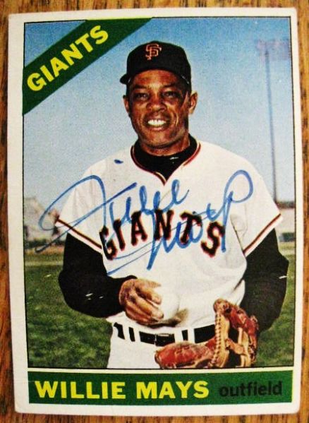 1966 TOPPS WILLIE MAYS SIGNED BASEBALL CARD w/ JSA COA