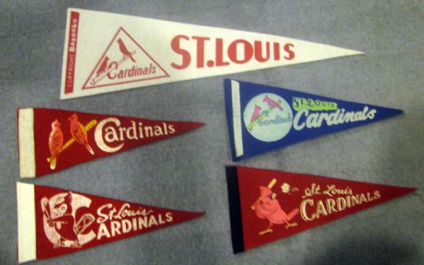 VINTAGE LOT OF 5 MINI ST. LOUIS CARDINALS PENNANTS