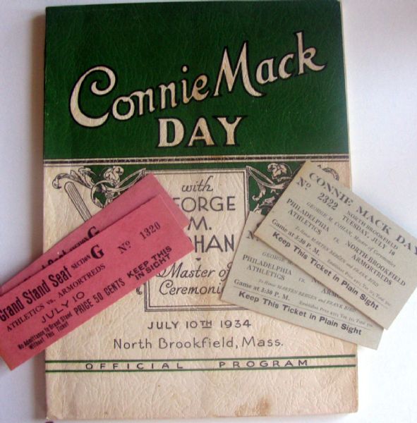 1934 CONNIE MACK DAY PROGRAM AND TICKETS