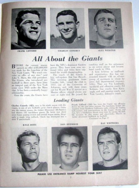 1956 NFL CHAMPIONSHIP GAME PROGRAM - N.Y. GIANTS VS CHICAGO BEARS