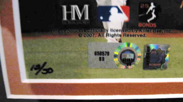 2004 BARRY BONDS GAME USED BAT & SIGNED PHOTO DISPLAY - HIGHLAND MINT