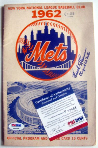 1962 NEW YORK METS PROGRAM- 1st YEAR- SIGNED BY ORIGINAL MET FRANK THOMAS w/ PSA COA