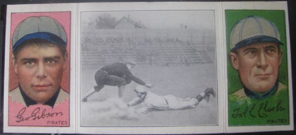 VINTAGE 1912 T202 HASSAN #22 - GIBSON/CLARKE - CHASE DIVES INTO THIRD w/SGC