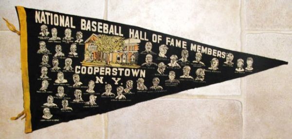 VINTAGE BASEBALL HALL OF FAME PENNANT w/PLAYERS - GIANT SIZE