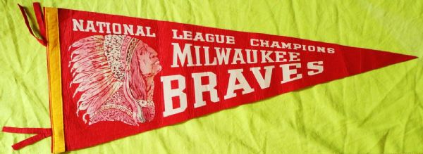 50's MILWAUKEE BRAVES NATIONAL LEAGUE CHAMPIONS PENNANT 