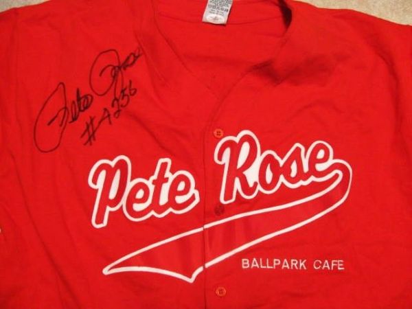 PETE ROSE #4256 SIGNED BALLPARK CAFE JERSEY w/JSA 