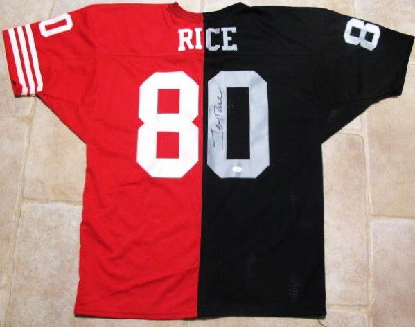 JERRY RICE SIGNED SAN FRANCISCO 49ers & OAKLAND RAIDERS JERSEY w/JSA COA