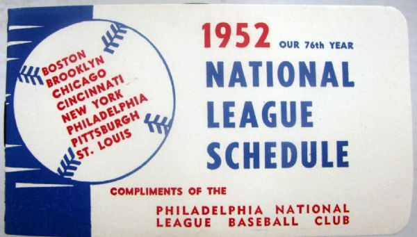 1952 NATIONAL LEAGUE POCKET SCHEDULE BOOKLET - PHILLIES ISSUE