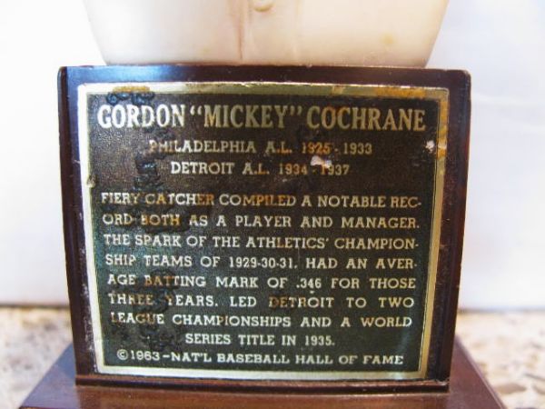 1963 MICKEY COCHRANE HALL OF FAME BUST 