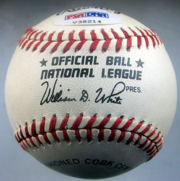 ERNIE BANKS SIGNED BASEBALL w/INSCRIPTION & PSA-DNA COA