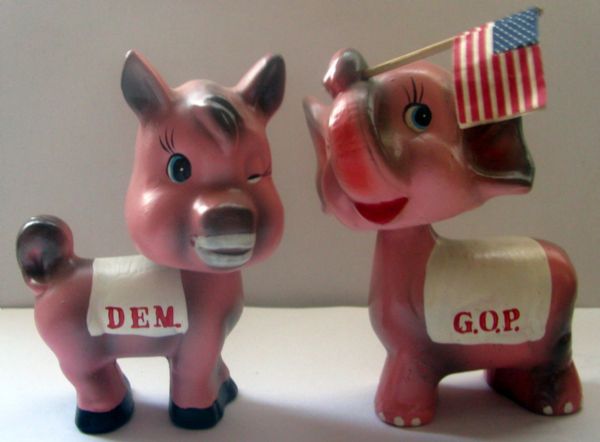 VINTAGE 60's DEMOCRAT & REPUBLICAN MASCOT BOBBING HEADS