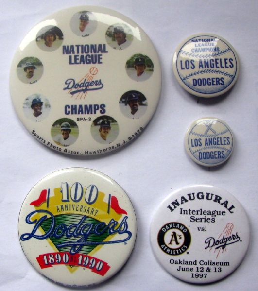 LOT OF 5 VINTAGE LOS ANGELES DODGERS PINS