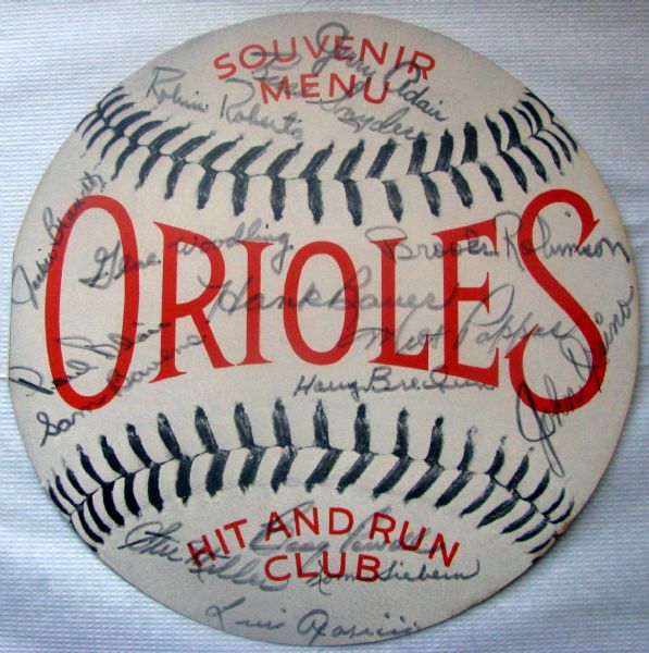 VINTAGE BALTIMORE ORIOLES SOUVENIR MENU w/FACSIMILE AUTOGRAPHS