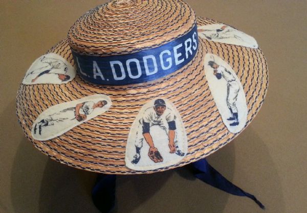 1960's LA DODGERS STRAW HAT WITH PLAYERS - KOUFAX & DRYSDALE