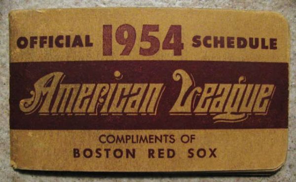1954 AMERICAN LEAGUE POCKET SCHEDULE- BOSTON RED SOX ISSUE