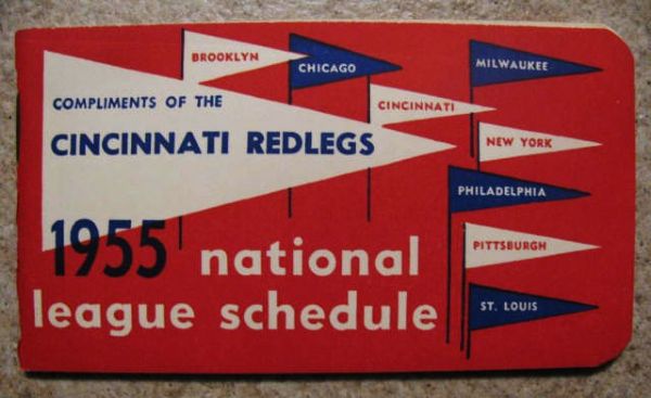 1955 NATIONAL LEAGUE POCKET SCHEDULE- CINCINNATI REDS ISSUE