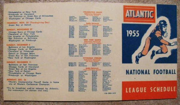1955 NATIONAL FOOTBALL LEAGUE POCKET SCHEDULE FOR THE GIANTS EAGLES & STEELERS