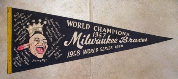 1958 MILWAUKEE BRAVES WORLD SERIES PENNANT