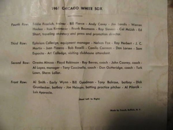 1961 CHICAGO WHITE SOX TEAM PHOTO PENNANT