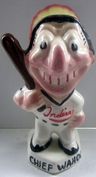 VINTAGE 50's CLEVELAND INDIANS CHIEF WAHOO MASCOT BANK w/HEADDRESS