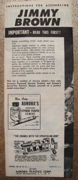 1965 AURORA JIMMY BROWN- GREAT MOMENTS IN SPORT MODEL