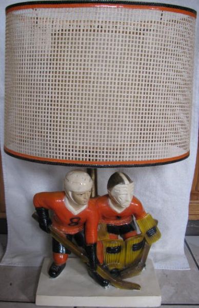 70's PHILADELPHIA FLYERS HOCKEY LAMP w/ ORIGINAL SHADES