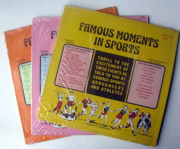VINTAGE FAMOUS MOMENTS IN SPORTS RECORD ALBUMS- 3 DIFFERENT
