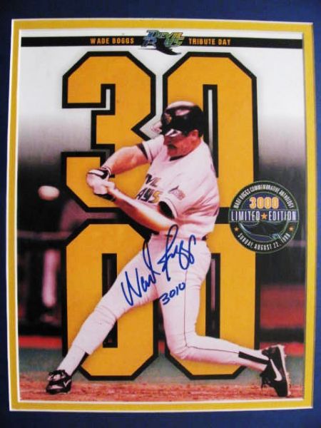 WADE BOGGS 2x SIGNED 3000 HIT LE PHOTO & TICKET w/JSA COA