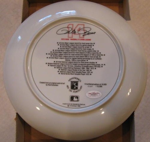 PETE ROSE #4256 LIMITED EDITION SIGNED PLATE w/JSA COA
