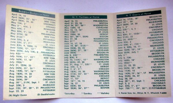 1953 YANKEES/GIANTS/DODGERS BASEBALL SCHEDULE BOOKLET