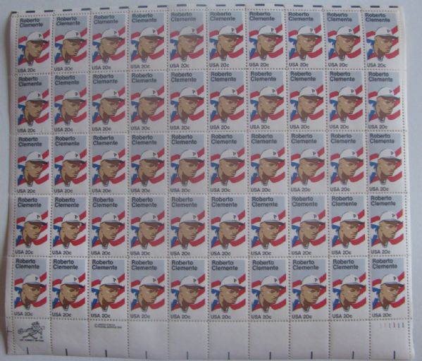 1984 ROBERTO CLEMENTE U.S. POSTAGE STAMPS-FULL SHEET