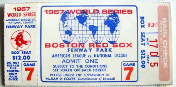 1967 WORLD SERIES TICKET STUB- CARDINALS VS RED SOX- GAME 7
